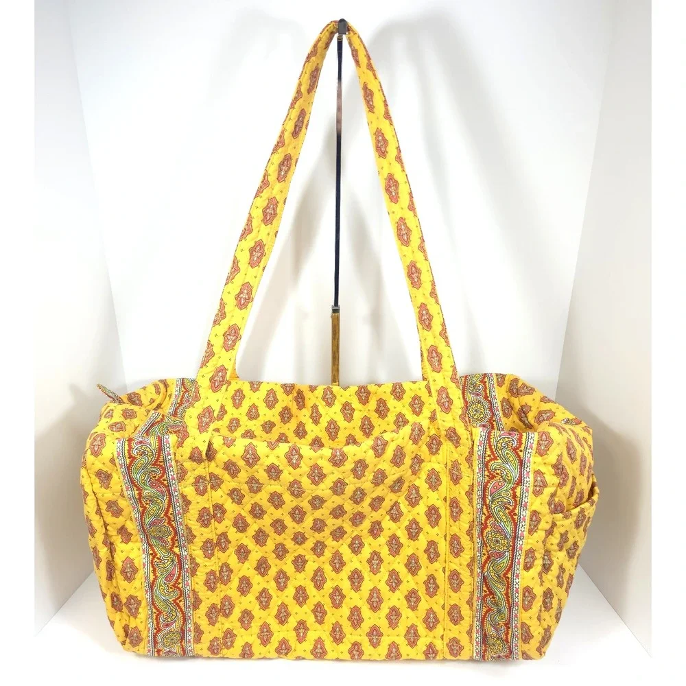 Vintage Americana by Sharif Quilted Duffel Bag Yellow Paisley Cottagecore Travel